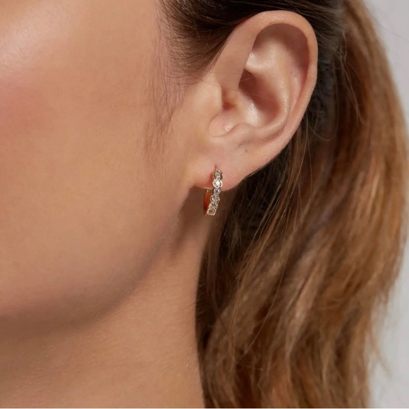 Sterling Silver Diamond 14k Gold Vermeil Rose Gold Huggie Hoop Earrings - Picture 3 of 3